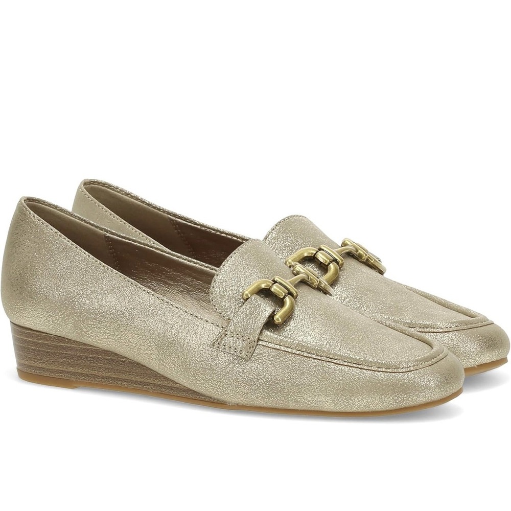 Bare Traps Women Gold Faux Leather Horsebit Loafer Flat Slip On Shoes  Size 7
